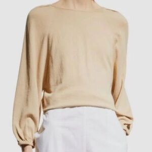 MeimeiJ Women Beige Cotton Tie-Back Cutout Long-Sleeve Knit Top Size 46
